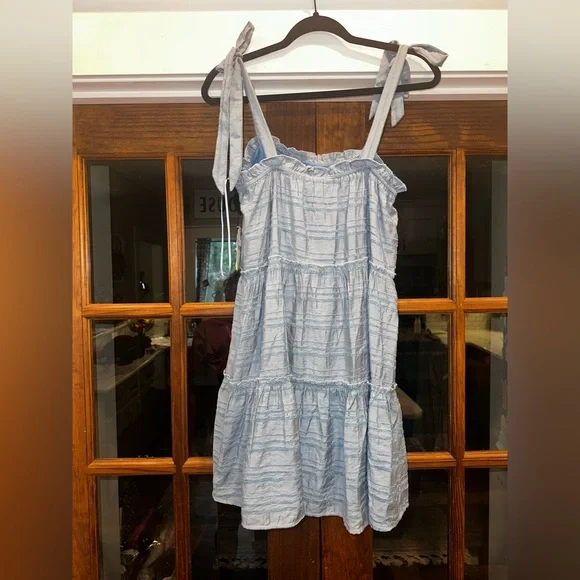 NWT Altar’d State Size Medium Blue Textured Striped Tie Straps Dress - Picture 7 of 14